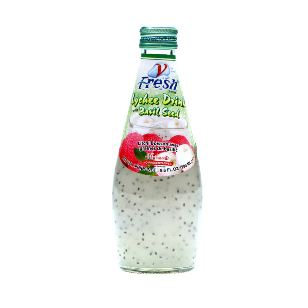 Bouteille en verre de Boisson aux Graines de Basilic Lychee 290ML V-FRESH