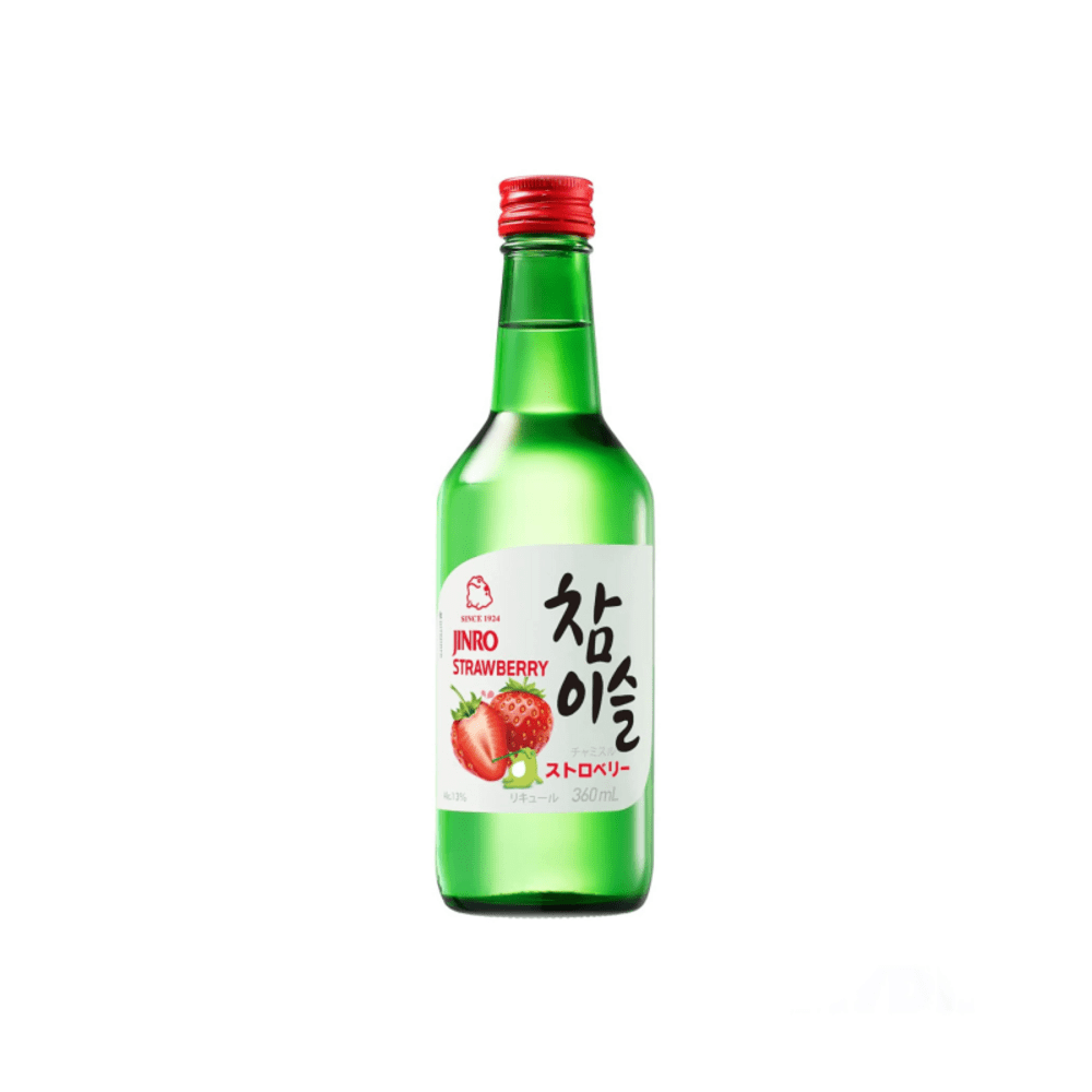 Bouteille en verre de Soju Fraise 13° 360ML JINRO