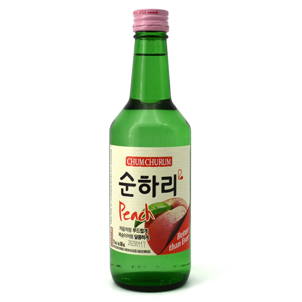 Bouteille en verre de Soju Pêche 12° 360ML CHUM CHURUM